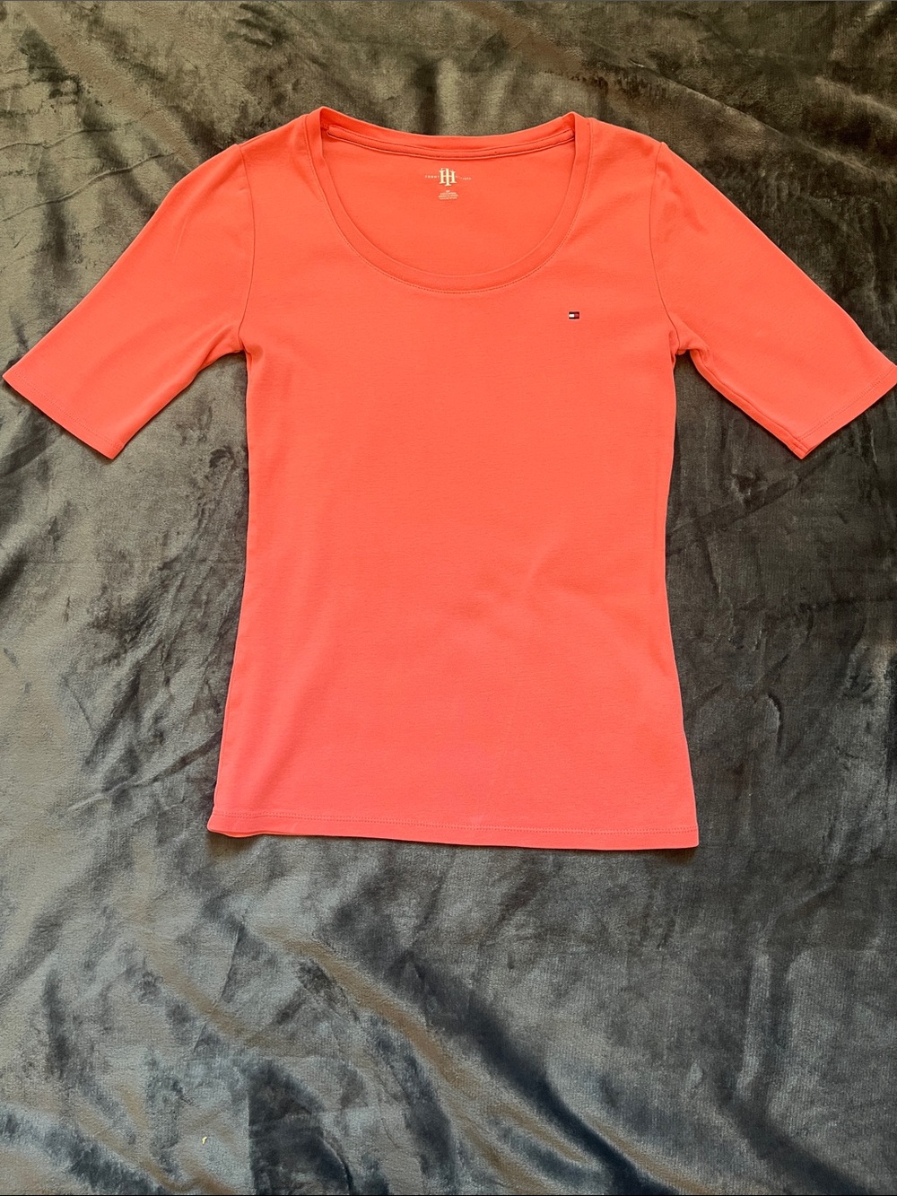 Tommy Hilfiger Coral Scoop Neck Short Sleeve Tee - Small Flag Logo